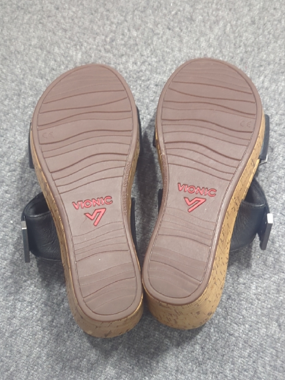 Vionic Sandals Womens 7 Black Double-Strap Pepper Cork Wedge CoastalResort Wear - Picture 8 of 14